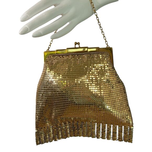Whiting & Davis 1940's Vintage Gold Mesh Fringed Evening Handbag - Picture 1 of 9